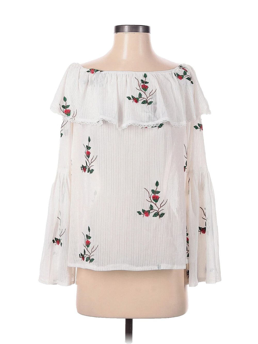 AMT Off Shoulder Floral Embroidered Roses Blouse White Long Sleeve NWT Women’s S